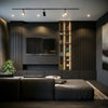 a room with a couch and a tv