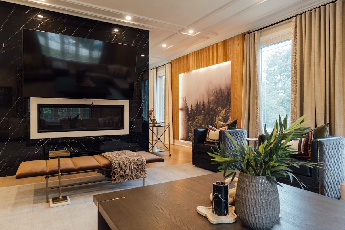 a living room with a couch a table and a television