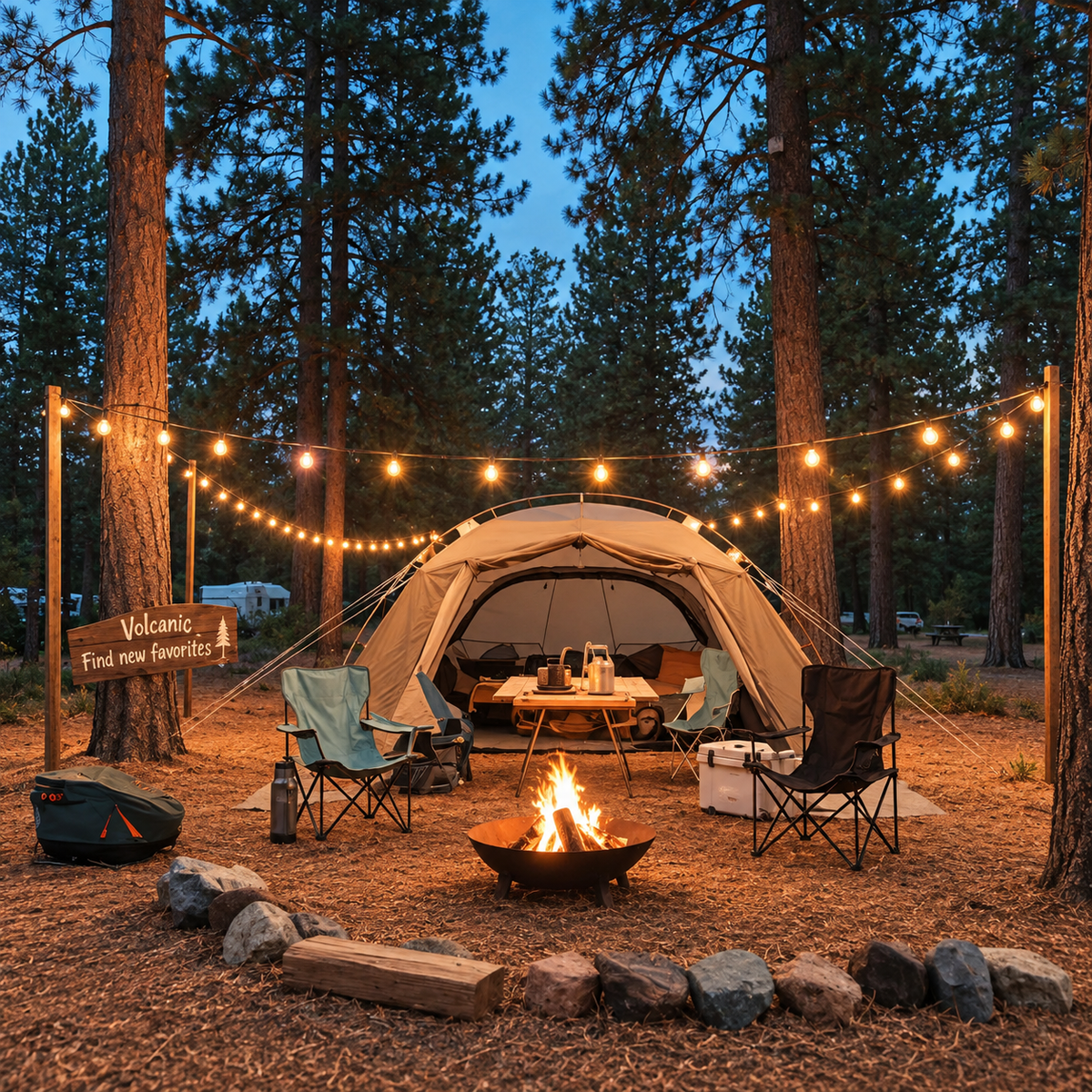 Cozy Pine Forest Campsite at Dusk