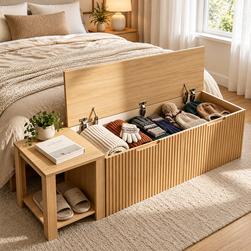 Cozy Scandinavian Bedroom Storage Bench
