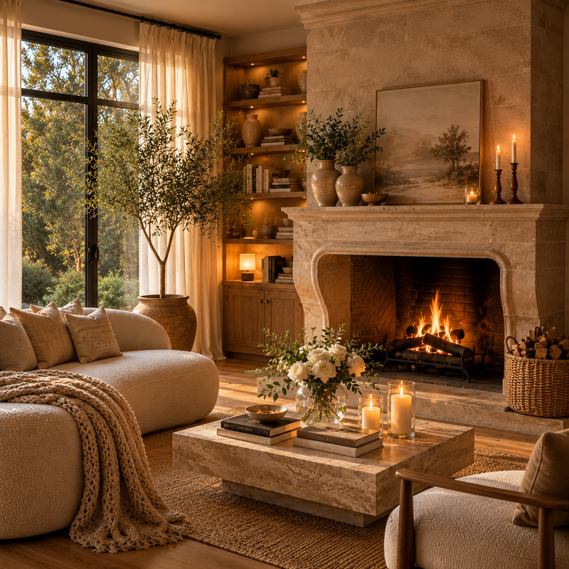 Cozy Stone Fireplace Living Room