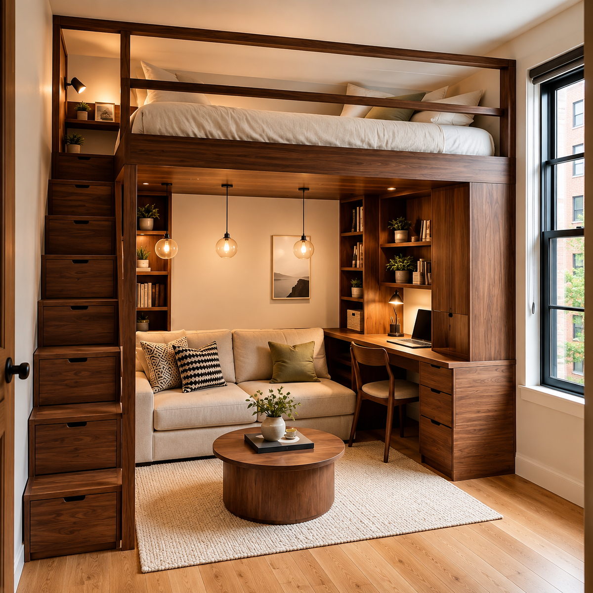 Cozy Walnut Loft Workspace