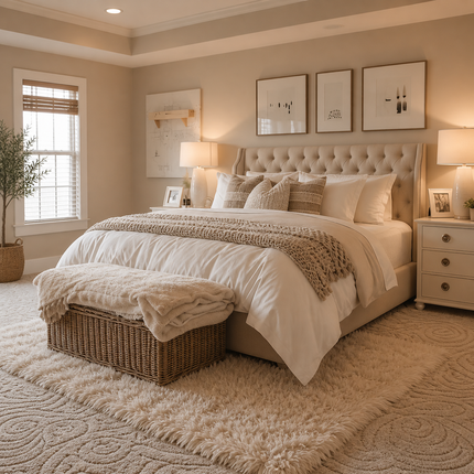 Cozy modern bedroom with neutral tones