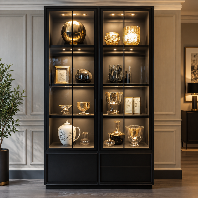 Luxurious Black Glass Display Cabinet