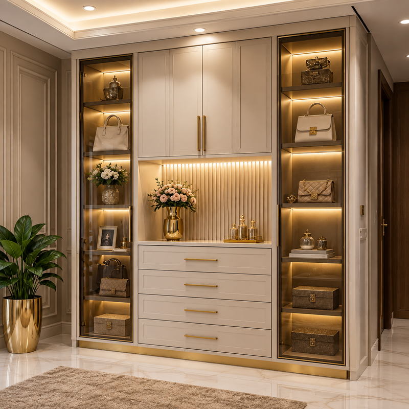 Luxurious Cream and Gold Display Cabinet