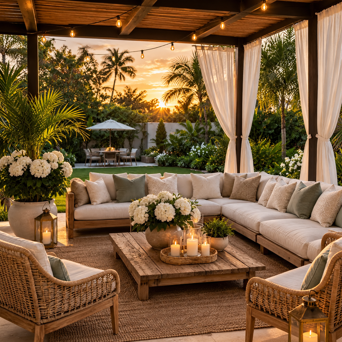 Luxurious Tropical Patio at Sunset