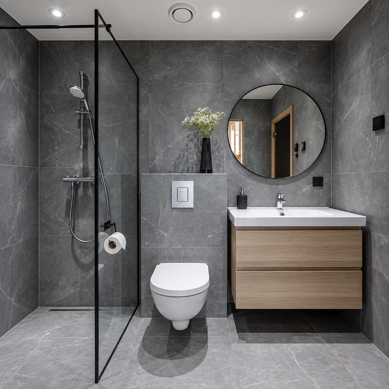 Modern Gray Stone Bathroom Retreat