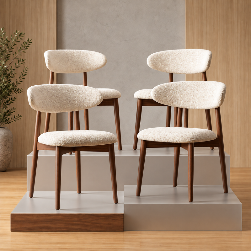 Scandinavian Bouclé Chairs on Tiered Platforms