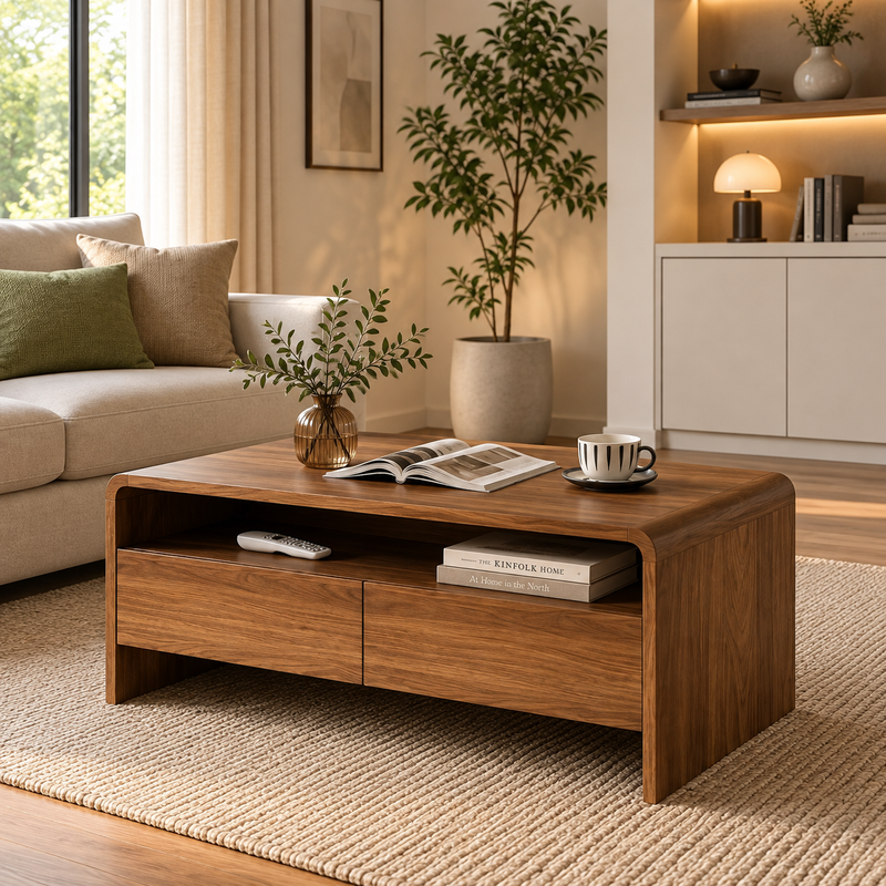 Scandinavian Living Room with Walnut Coffee Table