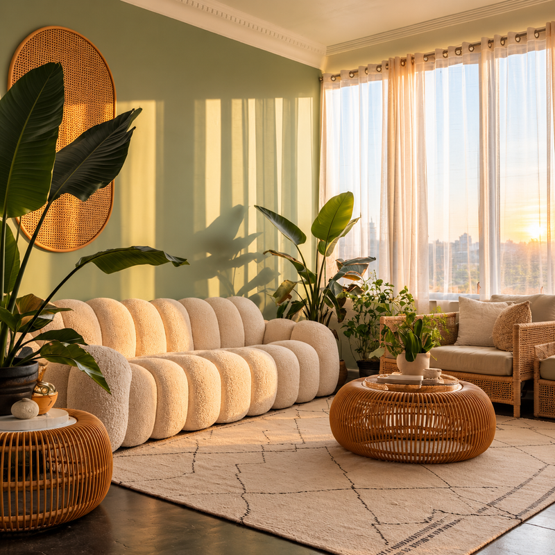 Sunlit Boho Scandi Living Room