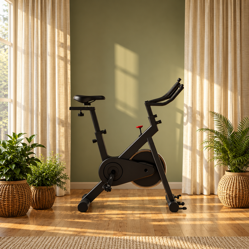 Sunlit Green Home Gym with Spin Bike