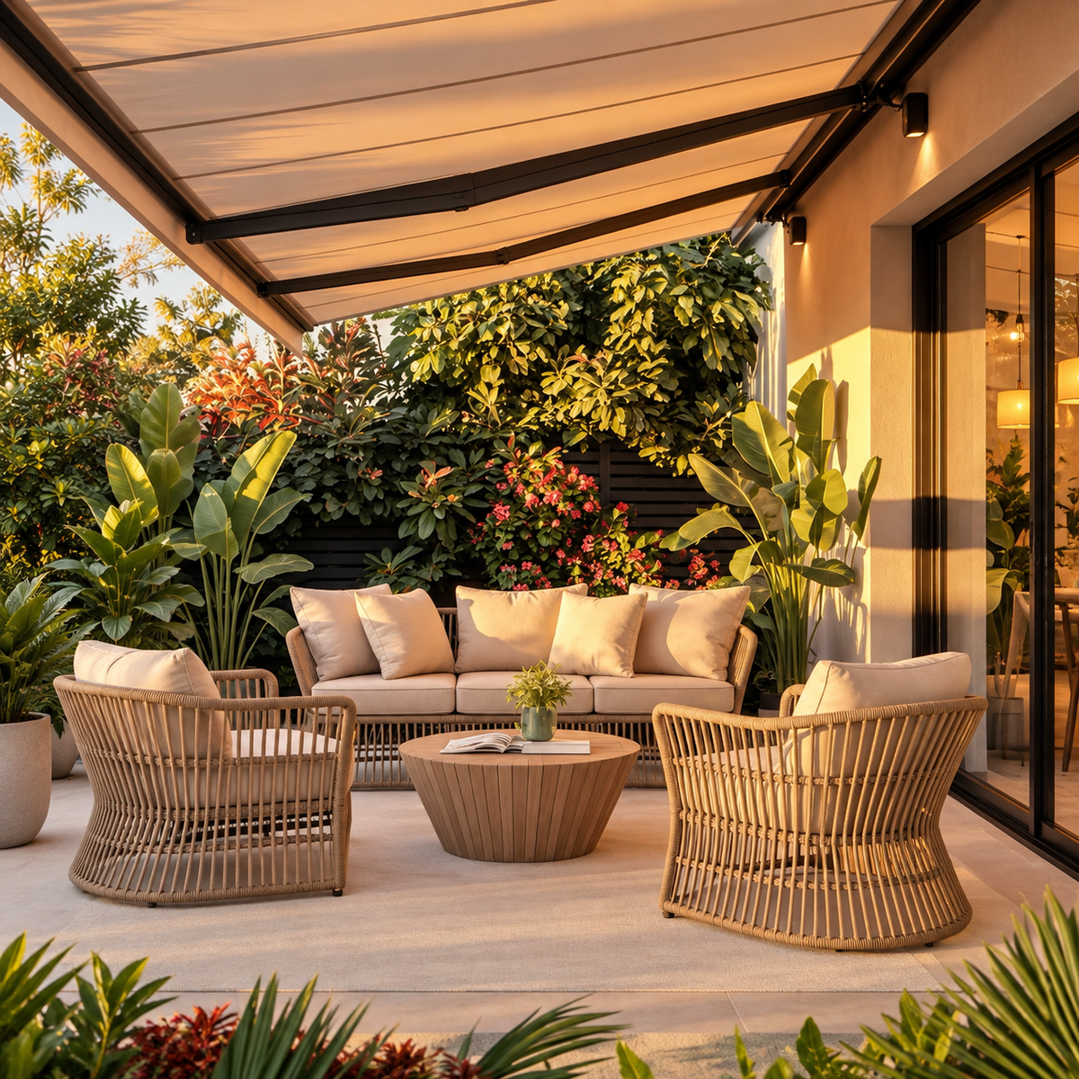 Sunlit Tropical Patio Lounge