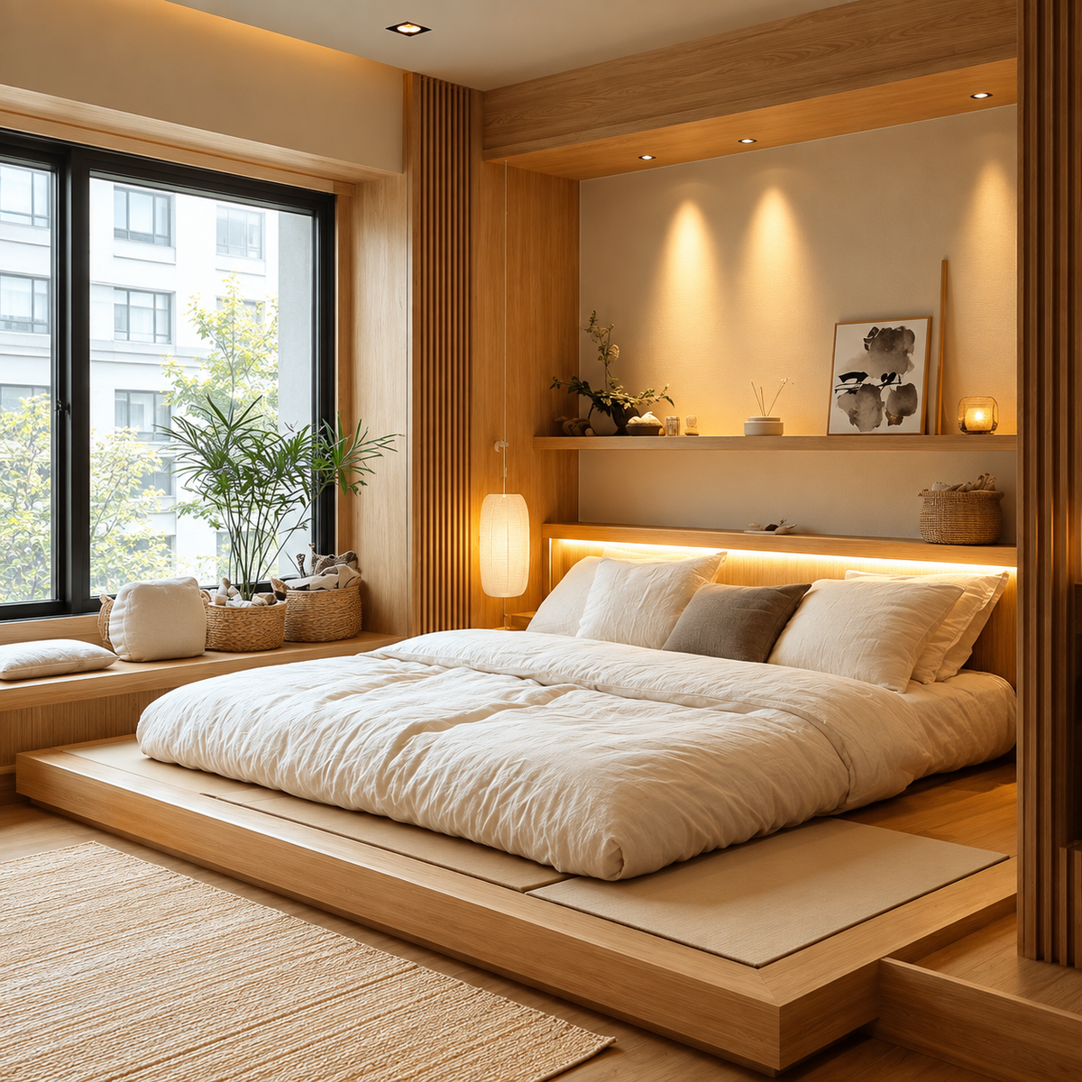 Warm Minimalist Japanese-Scandinavian Bedroom