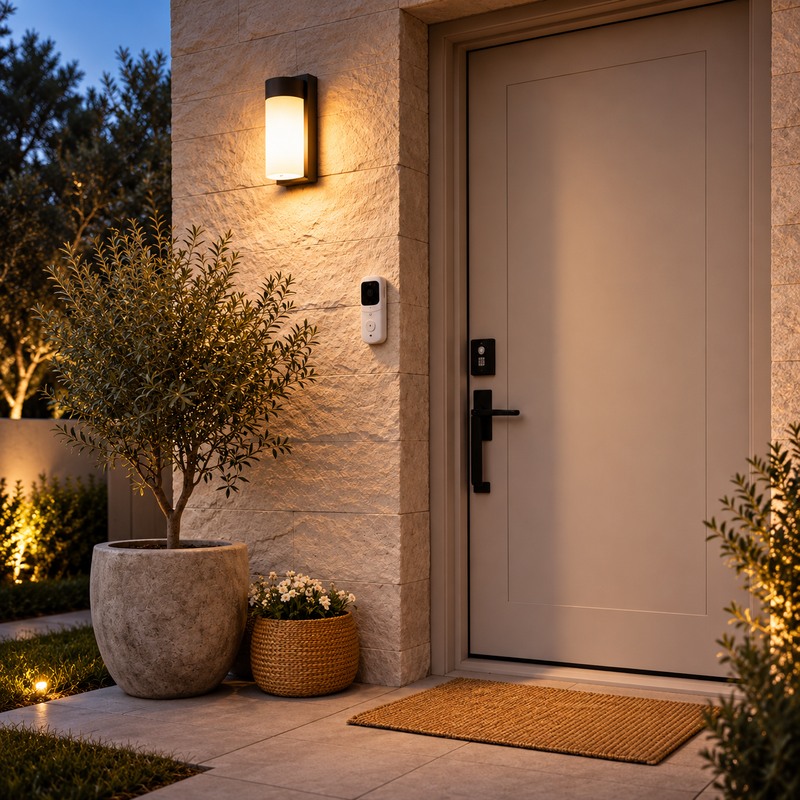 Warm Modern Entryway at Dusk