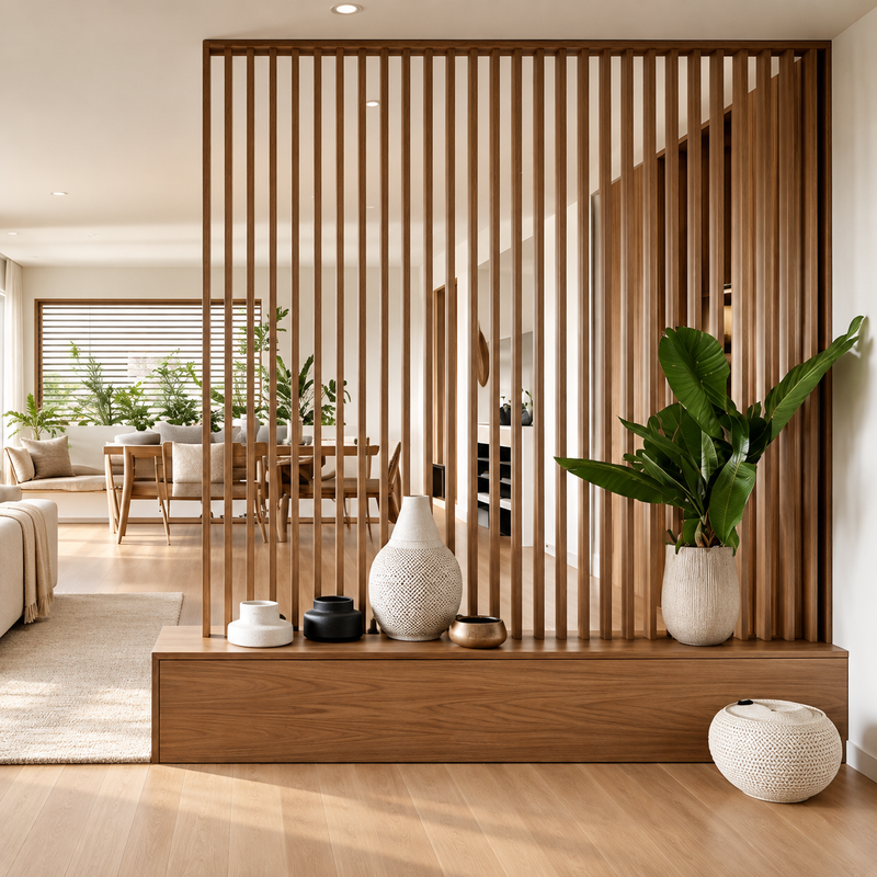 Warm Scandinavian Slatted Room Divider