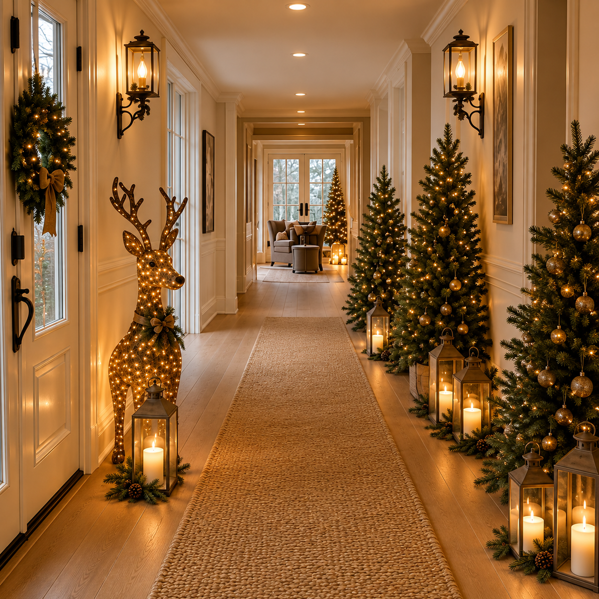 Warmly Lit Christmas Hallway Retreat