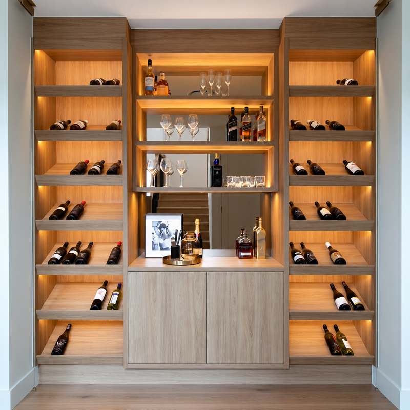 Warmly Lit Modern Home Bar