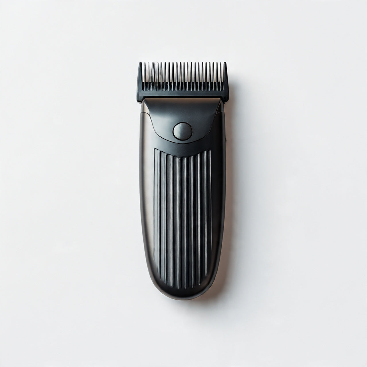 “A single grooming item such as a beard trimmer, comb, or grooming kit piece centered on a pure white seamless background. Straight-on studio lighting with a soft shadow. No text, no logo, no model, no props.”