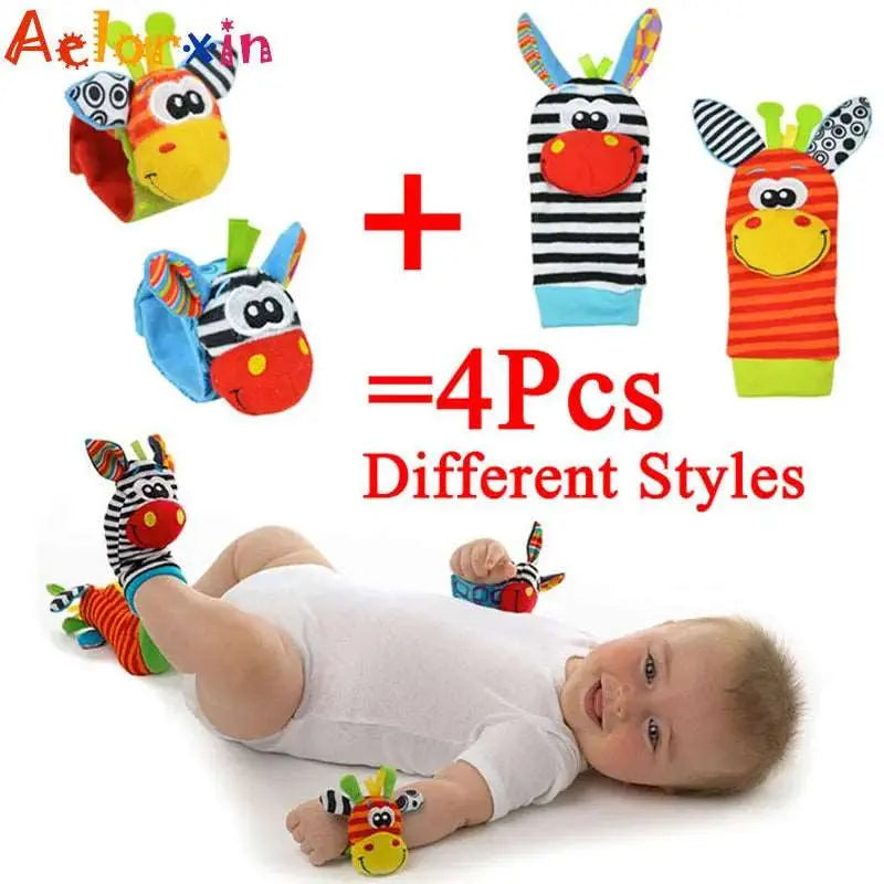 0-12 Months Baby Toy Baby Rattles Toys Animal Socks Wrist Strap +Rattle Baby Foot Socks Bug Wrist Strap  Baby Socks - Eloy Royal