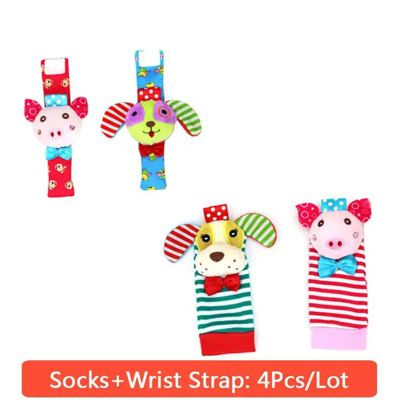 0-12 Months Baby Toy Baby Rattles Toys Animal Socks Wrist Strap +Rattle Baby Foot Socks Bug Wrist Strap  Baby Socks - Eloy Royal