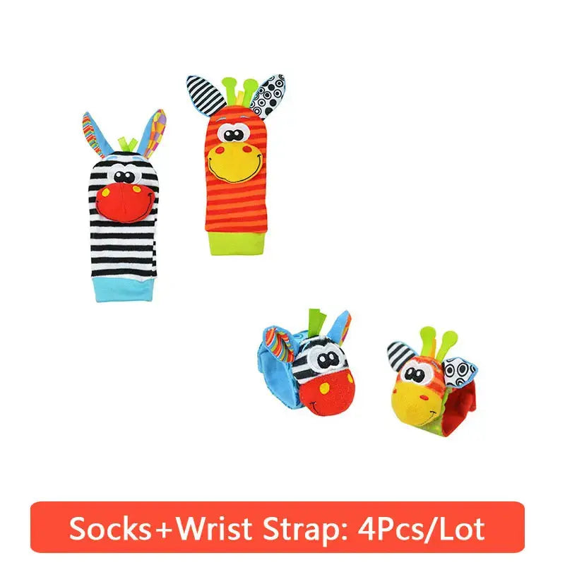 0-12 Months Baby Toy Baby Rattles Toys Animal Socks Wrist Strap +Rattle Baby Foot Socks Bug Wrist Strap  Baby Socks - Eloy Royal