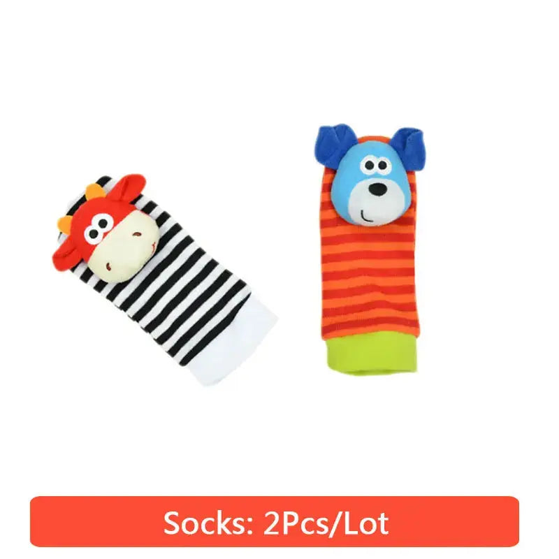 0-12 Months Baby Toy Baby Rattles Toys Animal Socks Wrist Strap +Rattle Baby Foot Socks Bug Wrist Strap  Baby Socks - Eloy Royal