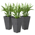 Outsunny 28' Tall Planters, Set of 3 Plastic Flower Pots with Marble Finish and Drainage Holes, Stackable Tapered Outdoor Planters, Black