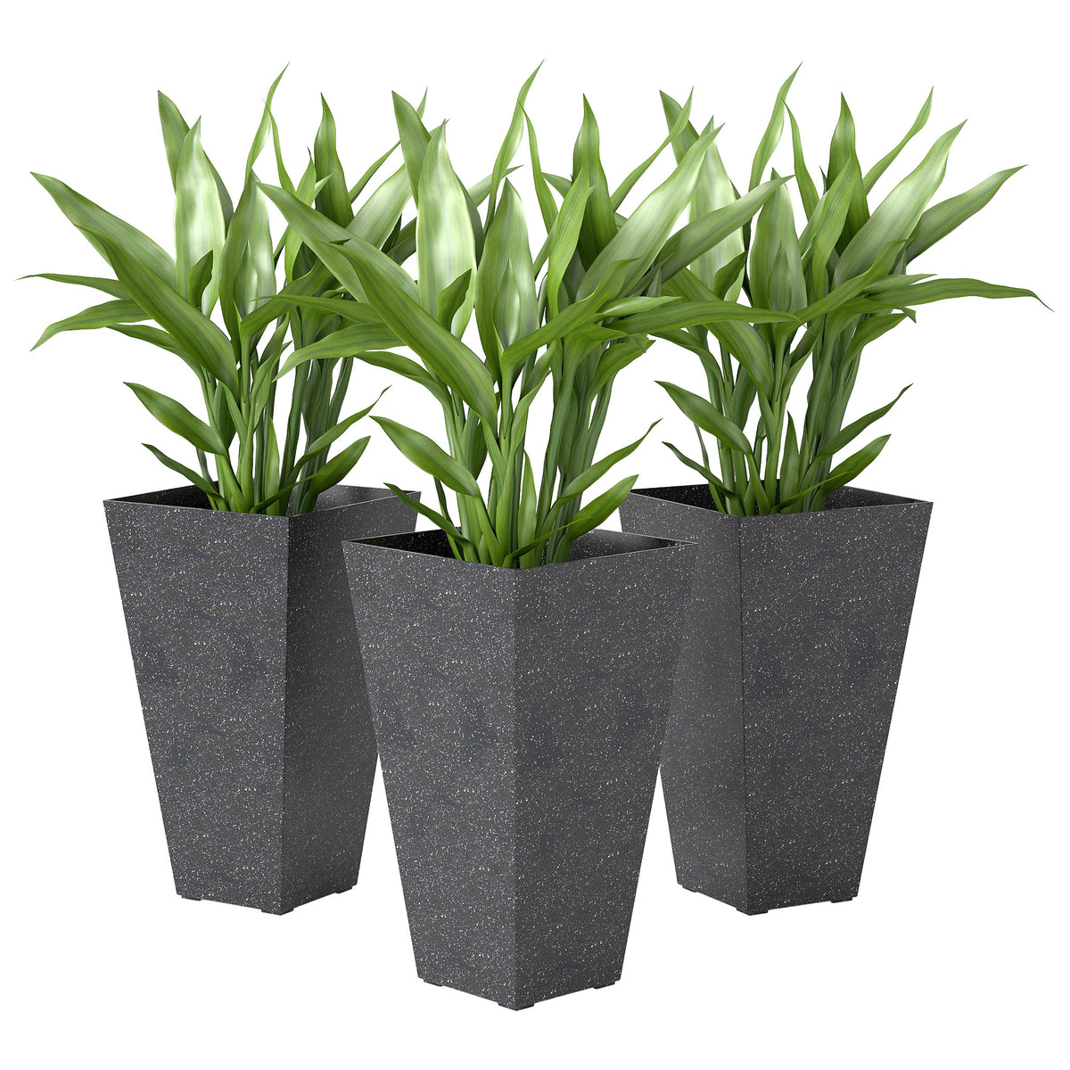 Outsunny 28' Tall Planters, Set of 3 Plastic Flower Pots with Marble Finish and Drainage Holes, Stackable Tapered Outdoor Planters, Black
