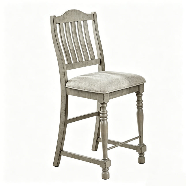 Set of 2 Counter Height Dining Chairs Upholstered Seat Solid Wood Frame Farmhouse Bar Stools with Slat Back, 24' Seat
