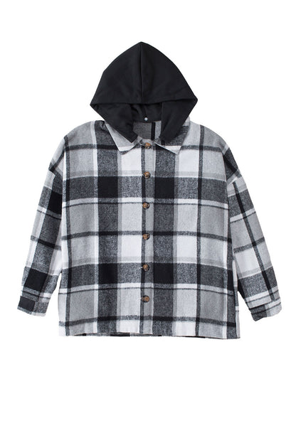 Orange Plaid Button Front Hooded Shacket - Eloy Royal