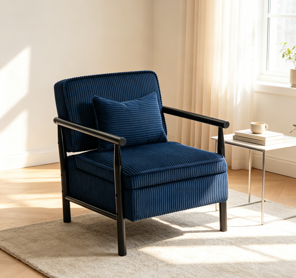 Storage Chair,Mid Century Modern Accent Chair with Solid Wood Frame, Upholstered Living Room Chairs with Waist Cushion, Reading Armchair for Bedroom Sunroom