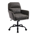 Gray PU Leather Office Chair with Adjustable Height, Black Base, Ergonomic Design for Office Bedroom Dressing Table Use