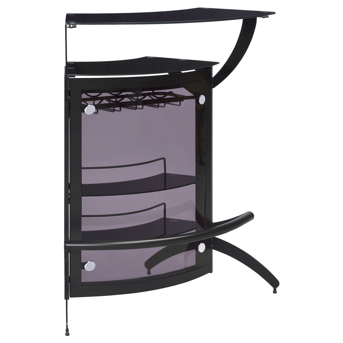 Elaina Black 2-Shelf Home Bar with Tempered Glass and Acrylic Panels, Black Metal Frame, 41.5H x 33.5W x 21D