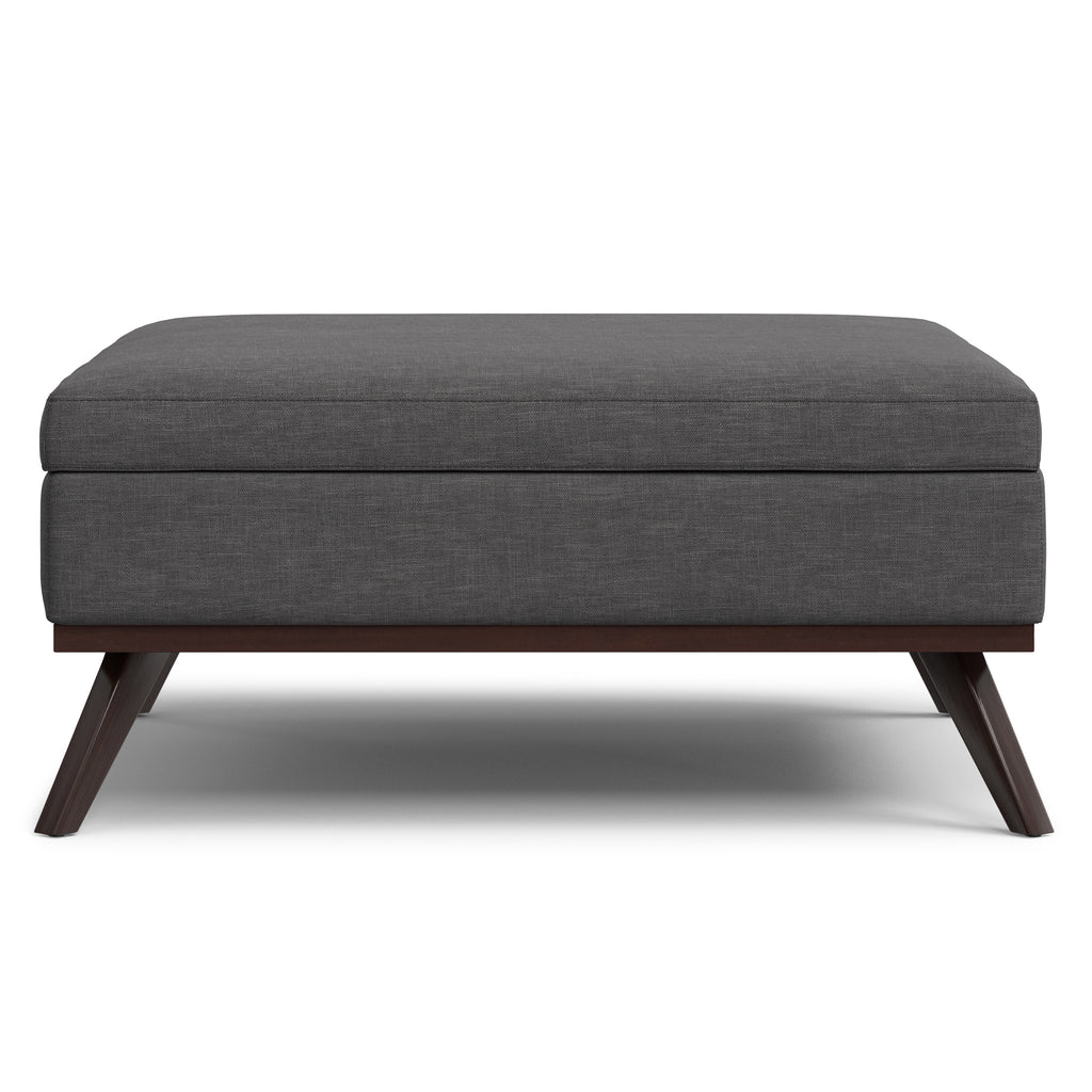 Owen 40 inch Wide XL Square Coffee Table Storage Ottoman in Slate Grey Polyester Fabric