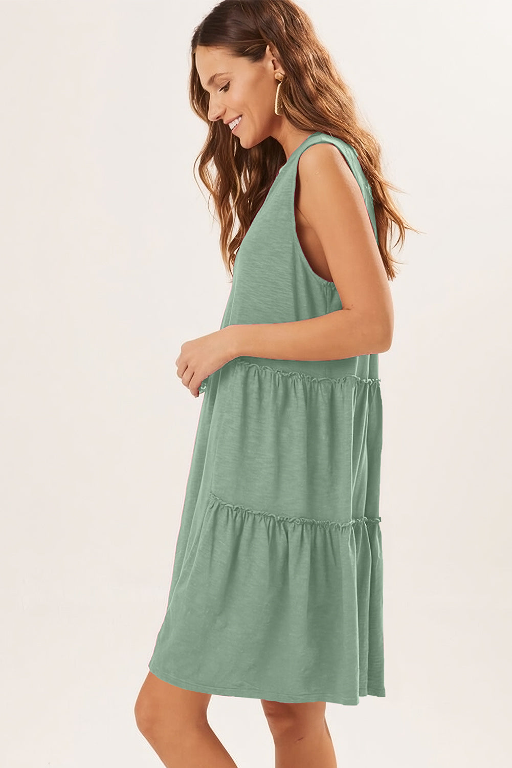 Moonlight Jade Split V Neck Tiered Flowy Sleeveless Dress - Eloy Royal