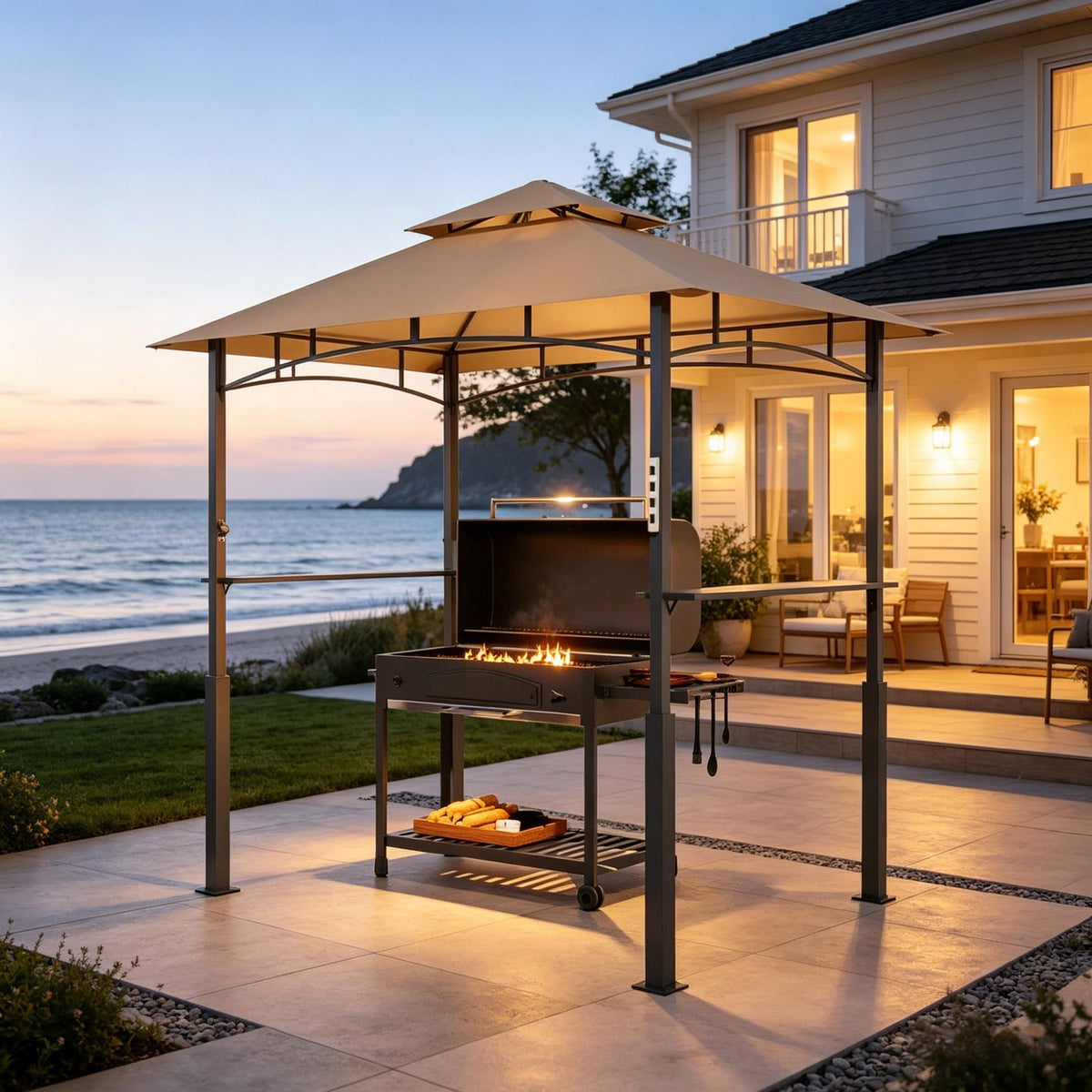 Double-Tiered Barbecue Gazebo Shelter,Backyard Grill Gazebo,Outdoor Grill Gazebo(Only includes Gazebo)