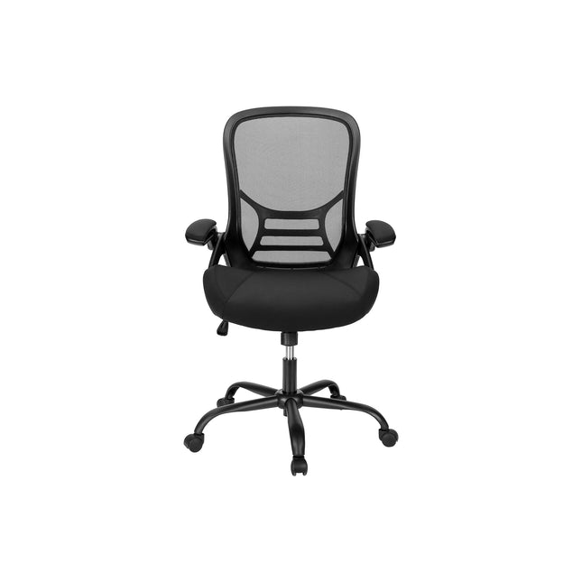 Contemporary Office Chair with Adjustable Height, Black Mesh Back, Black Metal Frame, Ergonomic Design for Modern Workspaces