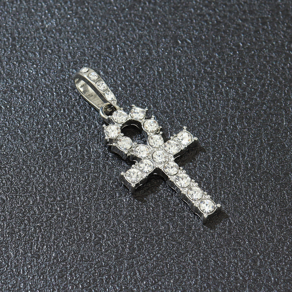 Men's Cross Pendant Single Row Diamond Necklace