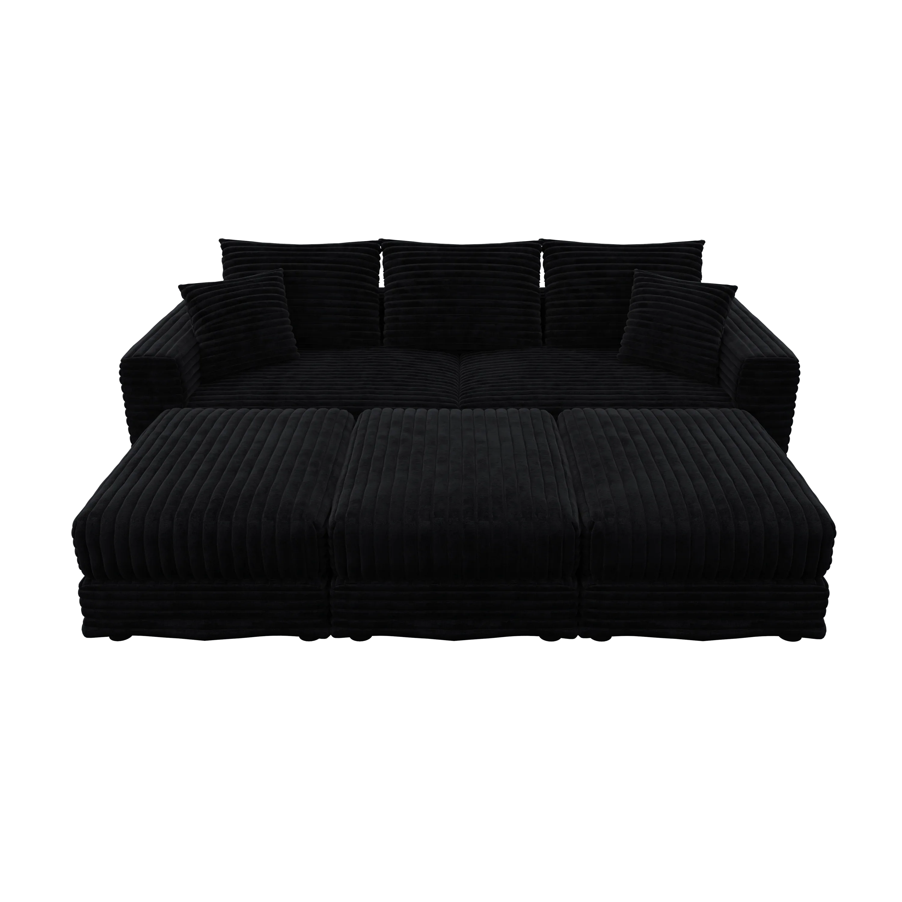 82.7 'Plush Corduroy 3-Seat Sofa,Modern Comfy Upholstered Sofa Cloud Couch,Deep Seat Couches with Soft Pillows and 3 Ottomans,Convertible Sofa Lounge Chair,Black - Eloy Royal