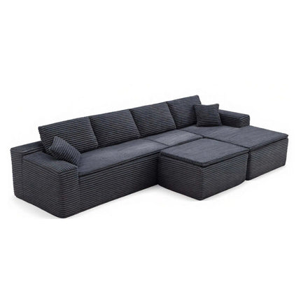 134' Modern Minimalist Modular Sectional Couch, Comfort L Shaped 4-Seat Lounge Sofa with Seat Cushion&Ottoman, Right Hand Facing