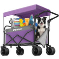 Multi-Functional Push-Pull Folding Wagon Cart with Canopy, Heavy Duty Utility Cart with 7'x4' All-Terrain Wheels for Camping, Transport, Groceries, Sports, 300LBS/200L, Purple