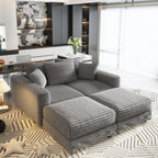 82.7 'Plush Corduroy 3-Seat Sofa,Modern Comfy Upholstered Sofa Cloud Couch,Deep Seat Couches with Soft Pillows and 2 Ottomans,Convertible Sofa Lounge Chair,for Living Room,Apartment,Office,Grey - Eloy Royal