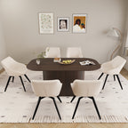 63' medieval modern brown style MDF dining table and 6 sets of black metal leg PU decorative chairs. Assemble desktop and artificial leather dining chair set, suitable for home& kitchen