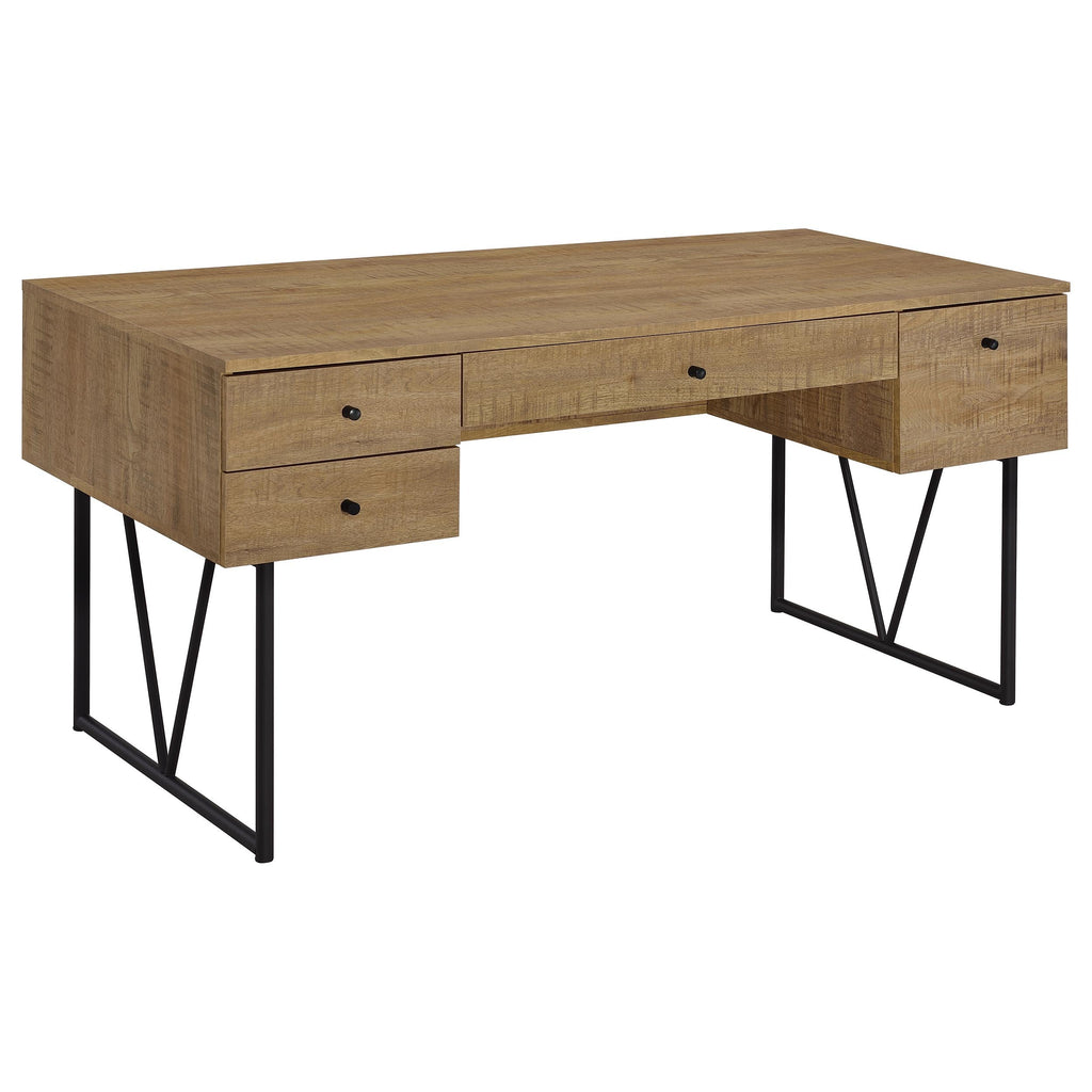 Vellun Mango Finish 4-Drawer Writing Desk with Black Metal Base in Earthy Wood Tone
