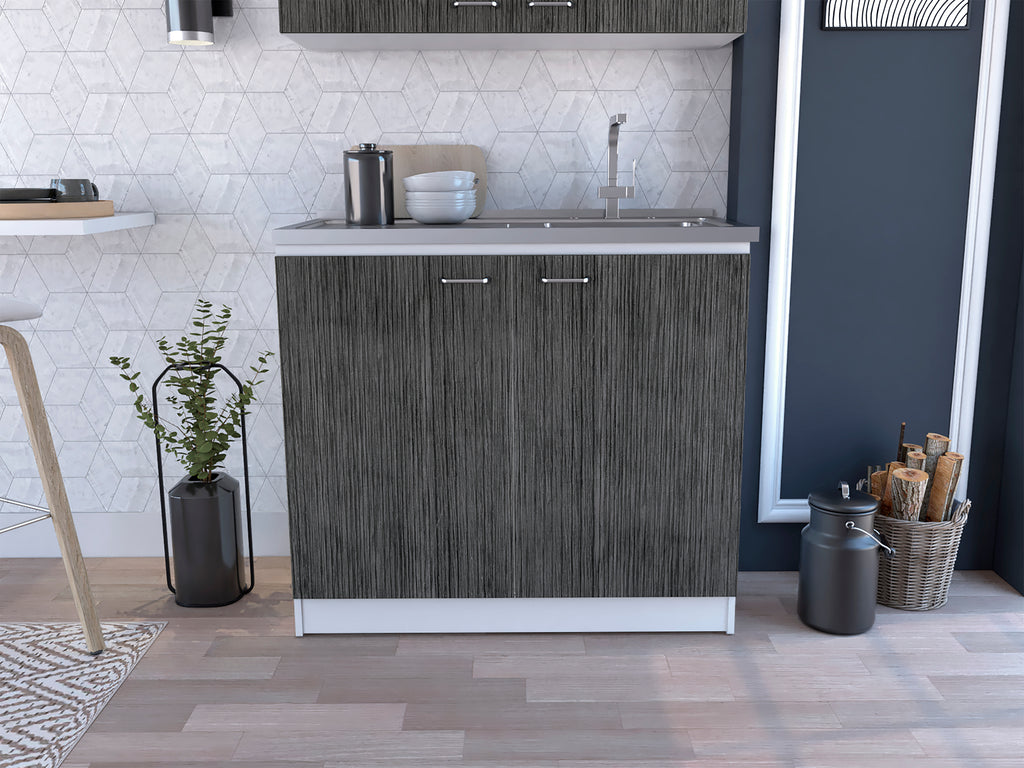 Brookeline Rectangle 2-Door Utility Sink and Cabinet White and Smokey Oak