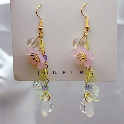 Long Cherry Blossom Leaves Resin Flowers Ear Hook