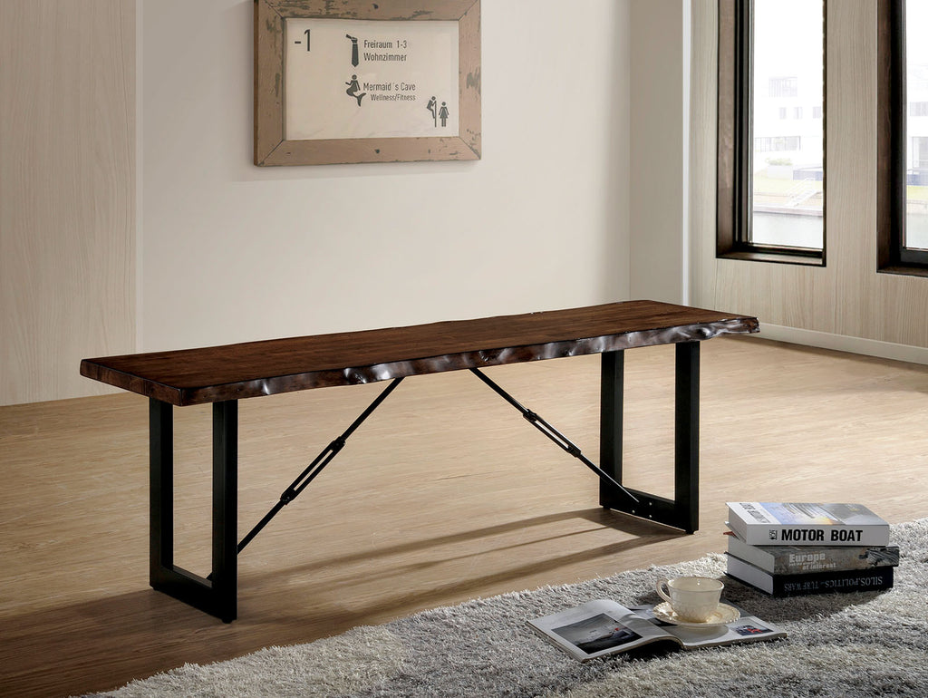 1pc Industrial Bench Two Tone Design U-shape Metal Bench Base Mimicking Chain Walnut And Black Finish