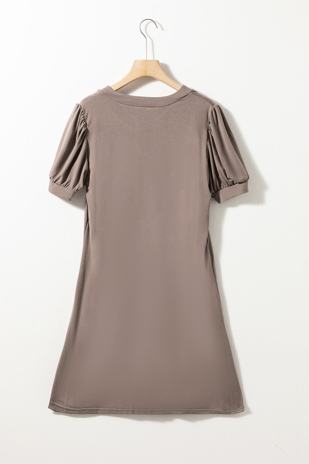 Desert Palm Notched Neck Pleated Puff Sleeve T Shirt Dress - Eloy Royal