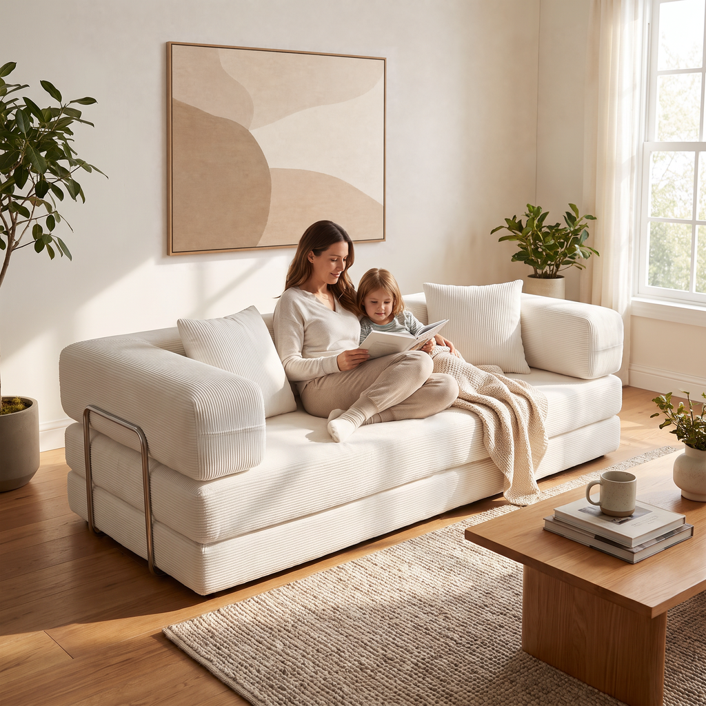 Double sofa, sofa bed, multifunctional compression sofa, wide body sofa, pure sponge sofa, fine striped Corduroy fabric sofa