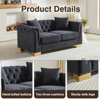 {Video] Classic Modern Style Sofa, 62-inch Chesterfield Classic Rolled Arm Tucked-in Nailhead Decor Cloud Two-Seater Velvet Sofa, Luxury Double Sofa Suitable for Living Room, Bedroom, Apartment, - Eloy Royal